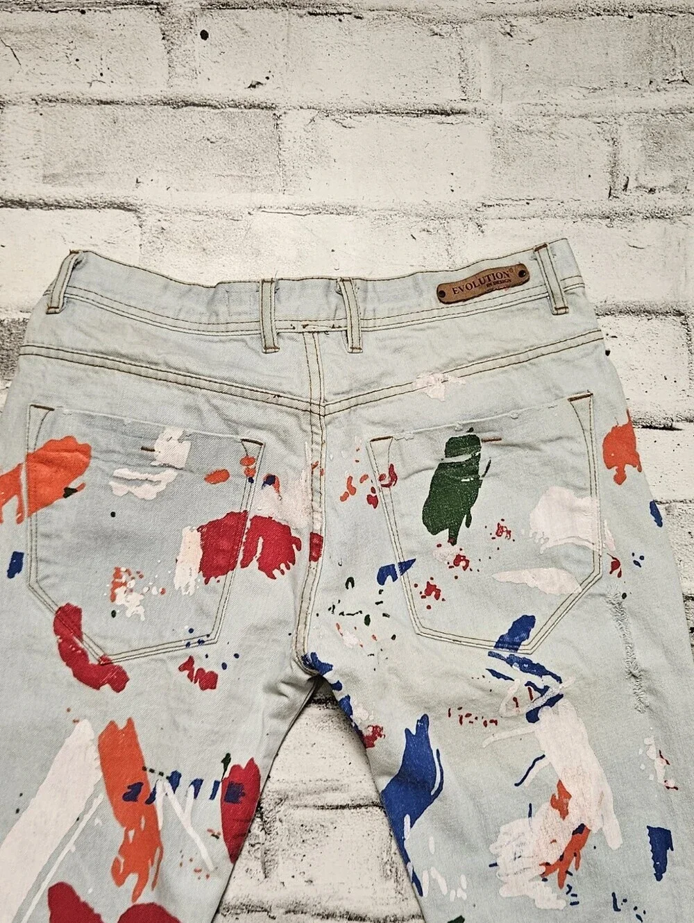 Paint Splatter Graphic Jeans Streetwear Slim Fit Denim Pants 34